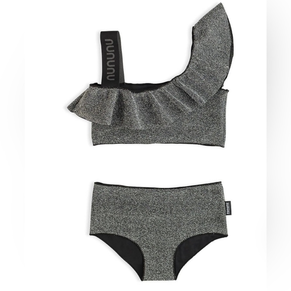 Nununu ruffled bikini sprinkled sparkle silver size 12-14